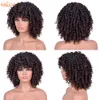 Siyah kadınlar için patlamalı kısa kıvırcık afro peruklar Afrika sentetik ombre glueless doğal kahverengi peruk yüksek sıcaklık 14 factory doğrudan