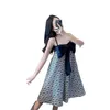 Yay Tasarım Vintage Kayış Elbiseleri Kadın Kolsuz Zarif Çiçek Elbise Kore Moda Abiye Kadınlar Yaz Kawaii 210521