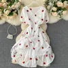 Summer Women Embroidery White Short Sleeve Pineapple Strawberry Embroidered Tunic Beach Dress 210415