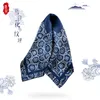 Écharpe naturelle bleu marine de style chinois pour femmes, imprimé floral, 100% sergé de soie véritable, petit emballage carré de 50cm, cadeau de luxe pour dames