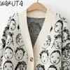 Wakuta rolig tecknad film v nacke cardigan kvinnlig stickad japansk höst vinter casual lös stickad jacka tröja för kvinnor 210922