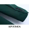 Kpytomoaの女性のファッションオフィスの着用シングルボタンブレザーコートビンテージ長袖背中ベント女性の上着シックなベス211006