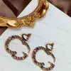 Double Alphabet Charm Earrings Luxury Letter Pendants Stud Women Colorful Rhinestone Vintage Style Party Trendy Ornaments1565884