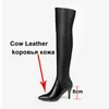 Genuine Leather High Heel Over The Knee Boots Women Long Shoes Pointed Toe Thin Heels Zip Lady Winter Black 210517
