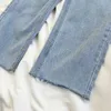 Chic hög midja jeans ljusblå denim tyg kvinnlig vårlös vintage raka byxor mamma gata hajuku byxor sommar 210809