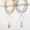 Mode multilayer lås nyckelhängen halsband för kvinnor punk guld / silver färg metall länk kedja halsband smycken gåvor