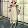 ノミクマ対照カラーニットドレス女性Vネック長袖カジュアルルースセータードレス韓国ヴィンテージローブフェムメ3C990 210514