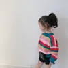 Koreanska stil tjejer mjuka regnbåge randiga tröjor baby flicka bomull tunn långärmad tröja 210508