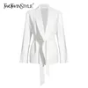 TWOTYLE Giacca sportiva casual bianca per donna Tunica a maniche lunghe con intaglio Giacca coreana Moda autunnale femminile 211006