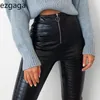 EZGAGA High Cintura Lápiz Pantalones Mujeres Casual Cocodrilo Rayado PU Pantalón Pantalón Slim Fashion Zipper Motobiker Pants Streetwear 210430