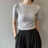 Redondo pescoço de mangas curtas T-shirt Slim Emagrecimento Zipper Cropped Top Mulheres Verão Verão Coreano Moda Mulheres Mulheres 210520