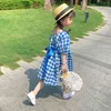 Sweet Puff Sleeve Plaid Halter Bowknot Princess Dress Toddler Children's Clothing Summer Casual Girls 210515