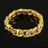 Glacé Micro Pavé Lien Chaîne 15mm Golden Miami Curb Chaînes Cubaines Cz Bling Rapper Bracelet Pour Hommes Hiphop Bijoux 211124