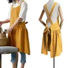 Women Antifouling Cross Back Pockets Cooking Baking Apron Dress Work Clothes Household Cleaning Tools Aprons Pockets Cross Back 210622