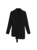 Women Fashion Lapel Suit Spring Designer Irregular Hem Belted Black Blazer Work Wear Outerwear Female Jacket 210608