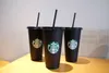 Stanleliness Starbucks 24oz/710ml Plastic Tumbler Reusable Black Drinking Flat Bottom Cup Pillar Shape Lid Straw Mug LZ4F