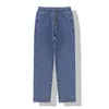 Peut-être U Femmes Automne Hiver Simple Boutonnage Solide Jeans Poche Casual Droite Cheville Longueur Pantalon P0003 Bleu Blanc 210529