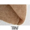 Женщины мода с ребристым отделом подрезанного вязаного свитера Винтаж о шеи без рукавов женский жилет шикарные вершины 210507