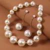Kvinnlig mode lyxig pärlstav vit stor pärla halsband guldfärg kedja örhängen för kvinnor bröllopsfest smycken set gåvor