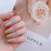 Tryck på naglar av hög kvalitet 24st False Nail Pointy Tips Full Cover Finger Aurora Ombre Colors Kit Package6181024