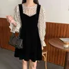 Women French Retro Dresses Dot Shirt Ball Gown Vest-Dress Velvet Pleated Gentle Elegant Chic Female Fashion 210525