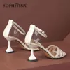 Sophitina Moda Kobiety Sandały PCV Oryginalne Sandały Skórzane Pokrywa Obcas Pasek Kostki All-Match Lady Buty AO837 210513