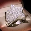 Męskie Złote Pierścień Kamienie Losowane pięcioramienna gwiazda moda Hip Hop Silver Pierścienia Biżuteria 346f
