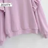 Kobiety Moda Ruffles Z Długim Rękawem Casual Luźne Bluzy Femme Podstawowe O Neck Rozrywka Bluzy Chic Pullover Topy S403 210420