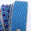 Cinture Cintura blu con diamanti Designer borchiato per uomo Moda Cinturini in pelle di serpente con strass