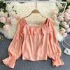 Singreiny Women Sweet Ruches Blouse Retro Square Collar Puff Sleeve Effen Losse Tops Lente Koreaanse Casual Streetwear Blouses 210419