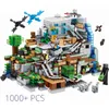 The Mountain Cave Elevator Village Tree Tree House Building Building Building with Figures Compatible 21137 My World Bricks Set Gifts Toys X0503