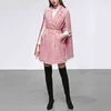 LD Linda Della Designer de mode Automne Hiver Manteaux de haute qualité Femmes Poche à double boutonnage Ceinturée Vestes roses chaudes 211230