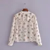 Wiosna Beige Floral Print Szyfonowa Bluzka Kobieta Vintage Wzburzyć Z Długim Rękawem Kobiety Top Przypadkowy Przycisk Up Koszula 210519