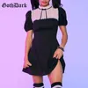 Casual Dresses Goth Dark Mall Estetiska Kvinnor Party Lolita Harajuku Punk Grunge Black Dress Summer Bodycon A-Line med Bow Clothes