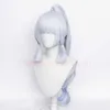 Genshin Impact Ayakaコスプレウィッグヘアシルバーミッドレングス耐熱プレスタイル付きアニメハロウィーンコスチュームアクセサリーY0903