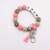 Buitenlandse handel Voedsel Grade Siliconen Letter Beads Bracelet Keychain Koreaanse fluweel Tassel Pendant Key Ring Vrouw meerdere kleuren optioneel