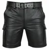 Shorts Masculino Couro Sintético Plus Size Verão Moda Preto PU Casual Cintura Média Calça Reta