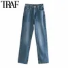 TRAF Femmes Chic Mode Poches latérales Jeans droits Vintage Taille haute Zipper Femme Pantalon Denim Pantalon Mujer 210415