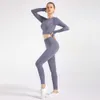 2/3PCS SeamlWomen Yoga Set Vêtements d'entraînement Vêtements de sport FitnLong Sleeve Crop Top Taille haute Leggings Costumes de sport X0629