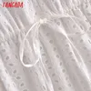Tangada Summer Women White Embroidery Romantic Dress V Neck Short Sleeve Ladies Midi Dress Vestidos 3H184 210609