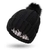 Pompom Knitted Hats Beanie Wool Ball Skull Caps Women Elastic Crochet Hat Winter Warm Earmuff Female Outdoor Ski Cap Fashion Accessories B7825