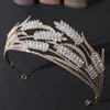 ForSeven Luxury Crystal Wheat Shape Crown Handgjord guldfärg Brud Bröllop Tiara Headpiece Kvinnor Hår Tillbehör Jl 220214