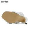 여름 Eilyken 슬리퍼 여성 하이힐 패션 브레이드 PU 가죽 광장 발가락 신발 여성 슬리퍼 야외 로마 샌들 35-42 C0410