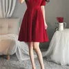 Plusstorlek Kvinnors sommar röd fettkroppskåpa Slimming Dress Zippers Knä-längd V-Neck Office Lady Polyester 210416