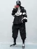 Multi Pocket Stripmsuit Hiphop Повседневная шить половину мол на молнии с капюшоном мужская одежда античный пиджак Японский стиль Streetwear 211009