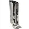 Mstachi femmes bottes hautes or argent bout pointu genou-haut pour femme talons sexy chaussures de fête dames stiletto 210910