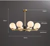Современная гостиная медные кулонные лампы Nordic Стеклянные шариковые лучи светильники для спальни / столовой / гостиничный светильник