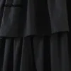 Femmes Sexy col en V noir fête volants en cascade ajuster sangle élégantes robes mi-longues sans manches dos nu Chic robe 210413