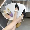 Sandalet İnci İnce Topuklu Kapak Toe bayanlar 'Terlik Lüks Slaytlar Kaymaları Kadın Sığ Yüksek Topuklu 8 Cm Katırlar Sivri Tasarımcı