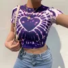 Rosa Dolce Cuore Stampato Y2k Femme T-Shirt da Donna Abbigliamento Estate Tie Dye Crop Top Harajuku Manica Corta Tee Shirt Paisle 210415